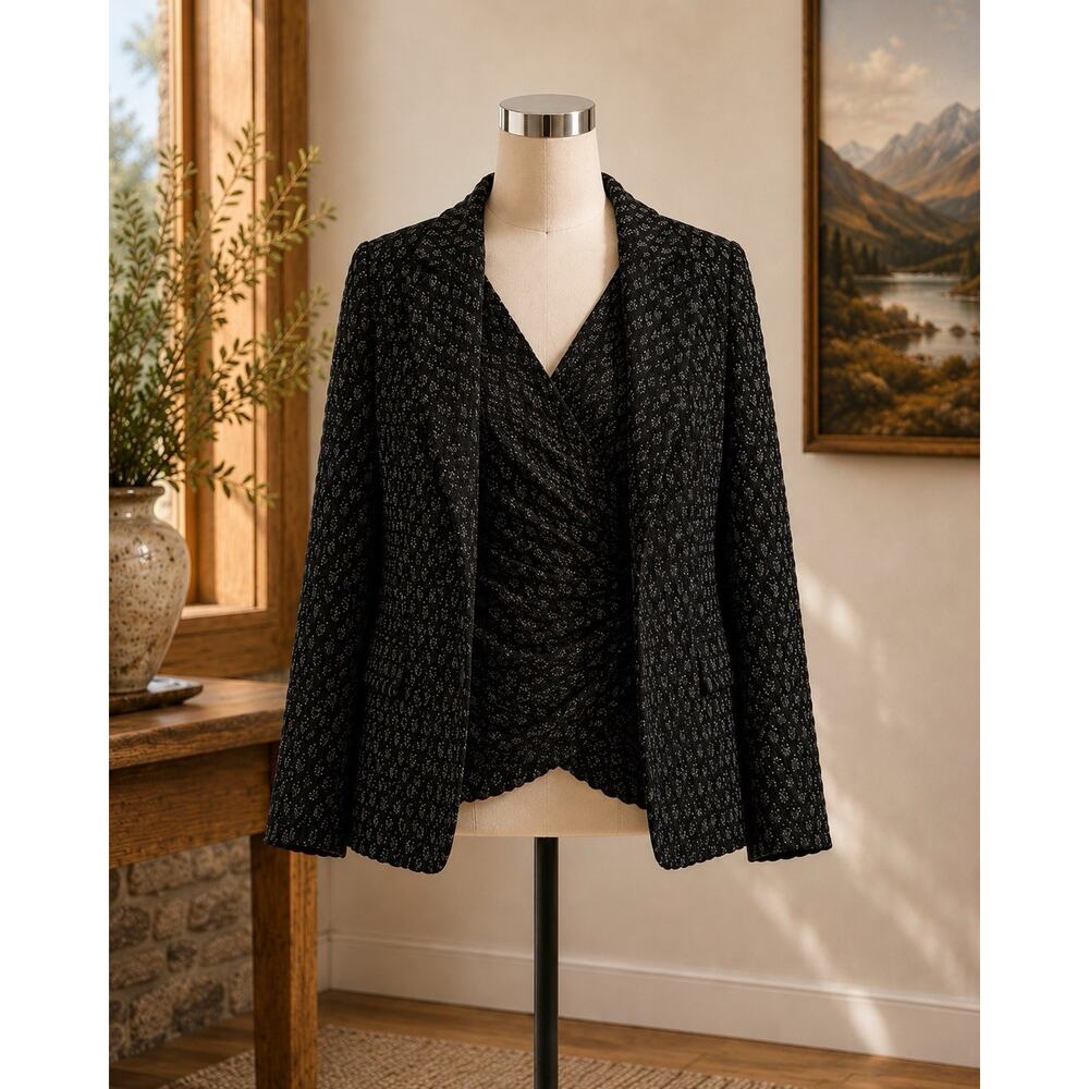 Missoni Italy 2 Pc Black Metallic Textured Knit Jacket And Top Set Sz 12